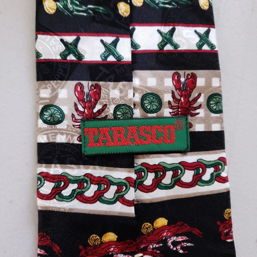 Tabasco Tie Novelty Food‎ Print Necktie Red Black Lobster Crab Pepper Menswear